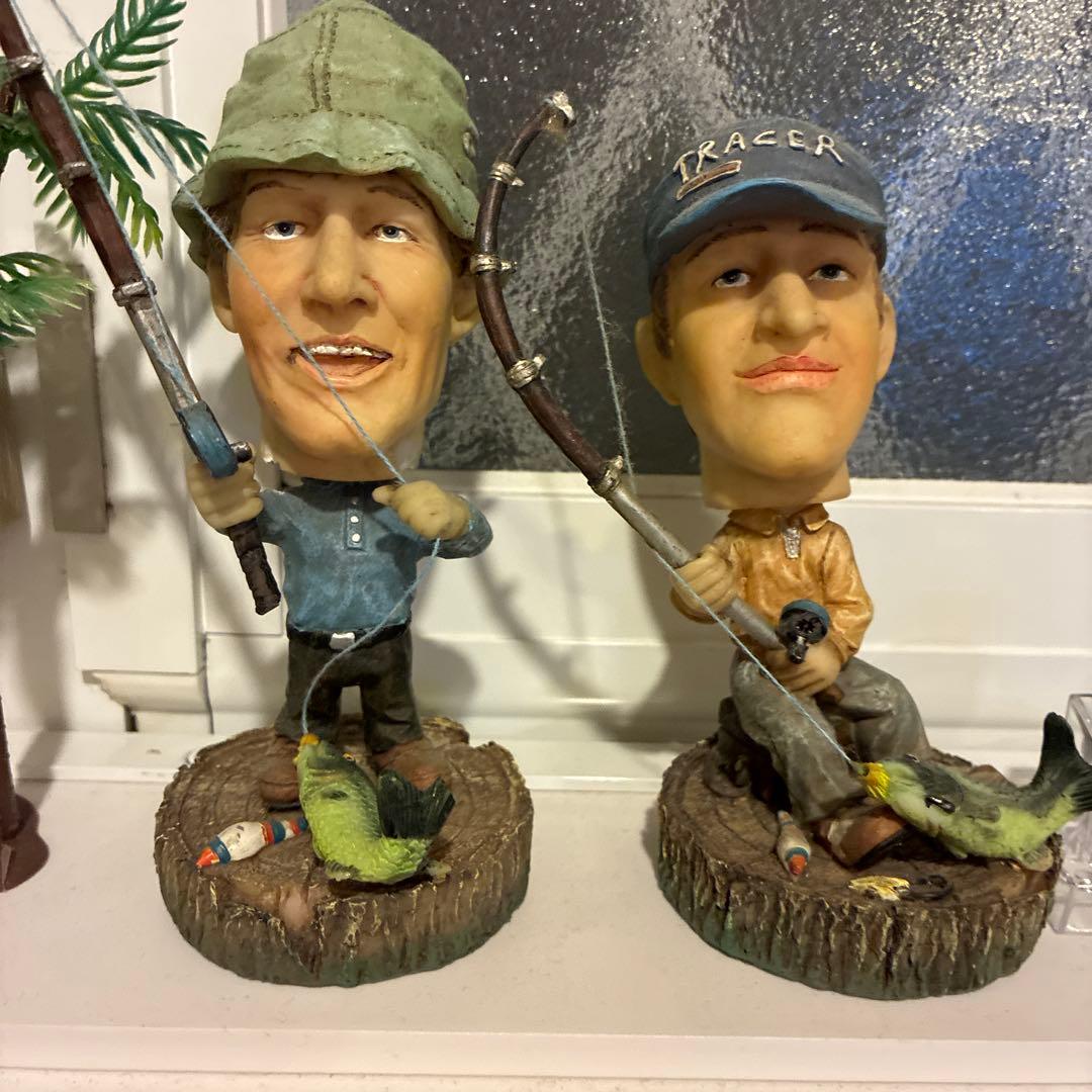 釣り人 首振りフィギュア ボビングヘッド　樹脂製 約20cm 2個セット　レア