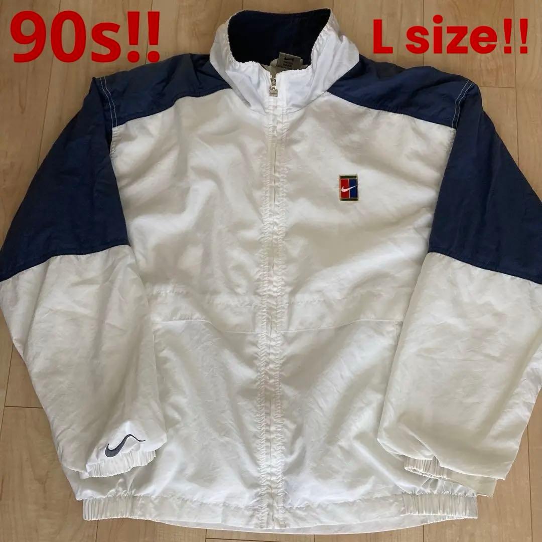 激レア90s 銀ダクNIKEテニスロゴナイロンジャケット ウィンドブレカーL
