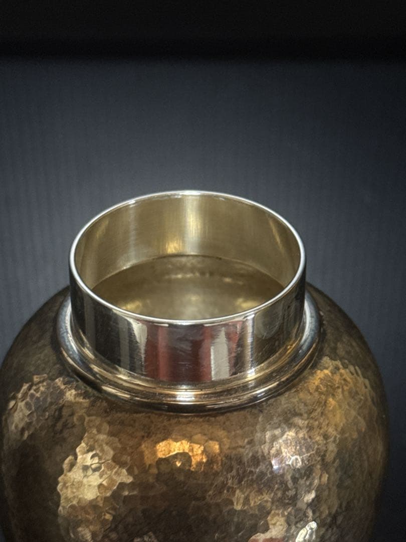 極上 純銀 槌目 二重口蓋 棗型 茶入 茶壷 茶道具 桐箱付