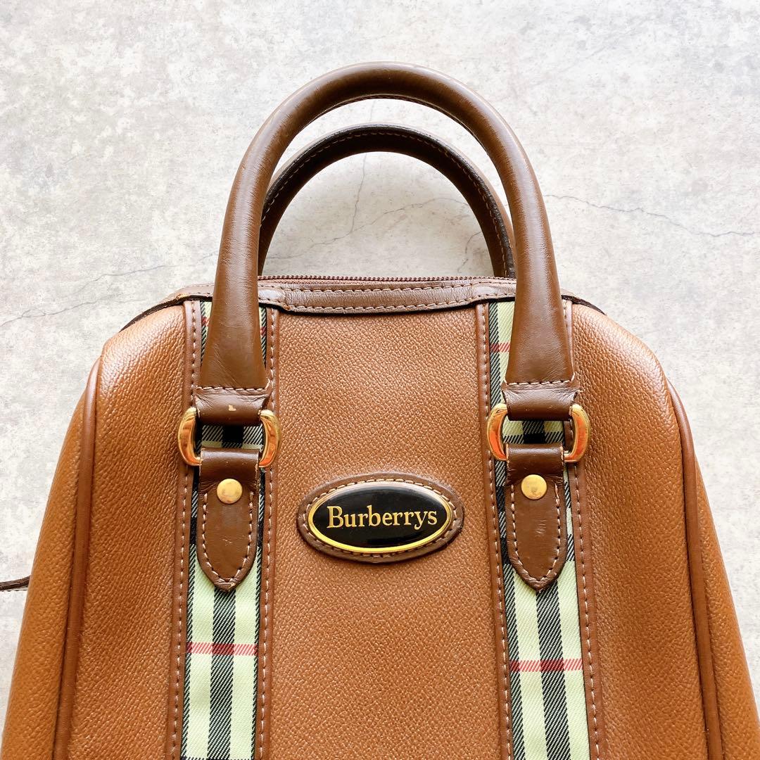 Burberrys ブラウンレザー ゴルフシューズバッグ チェック柄