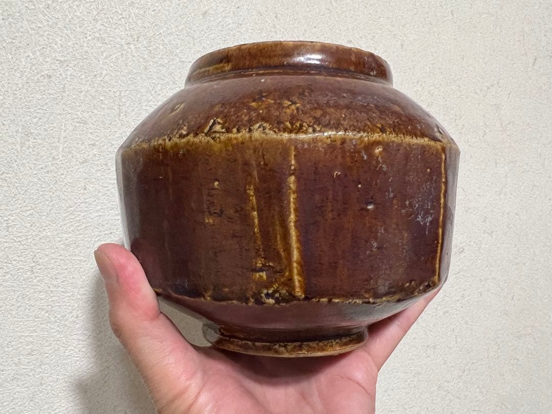 李朝 面取 小壺 飴釉 卯の浮 花入 鑑賞陶器 朝鮮 高麗 骨董 古美術