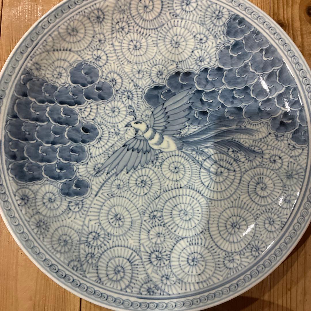 有田焼　中仙窯　中尾龍純　染付鳳凰　大皿　セット