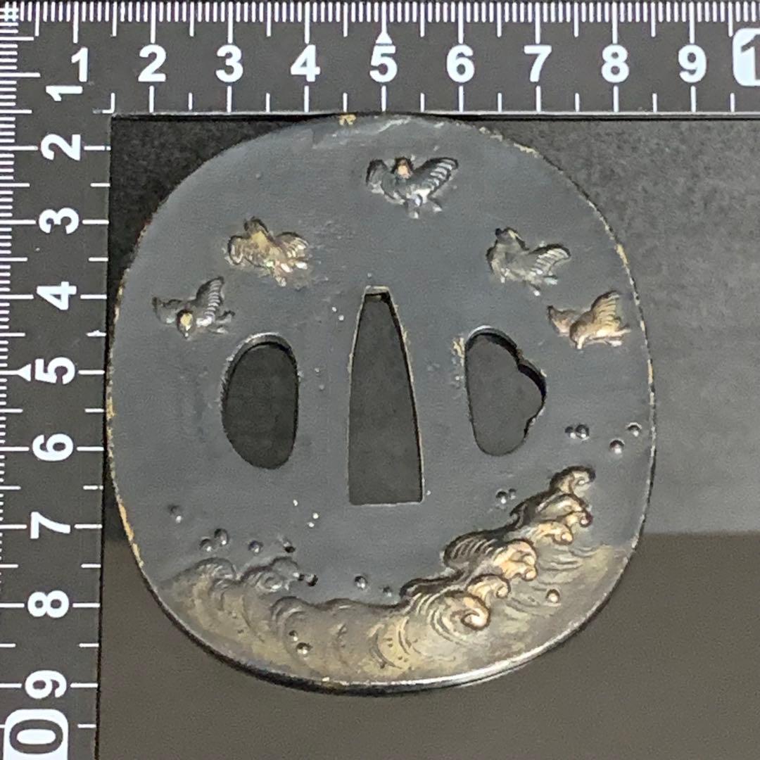 《アンティーク希少レア品！》⭐︎荒波 鳥 鍔つば　江戸期 銅 刀剣鍔♪⭐︎