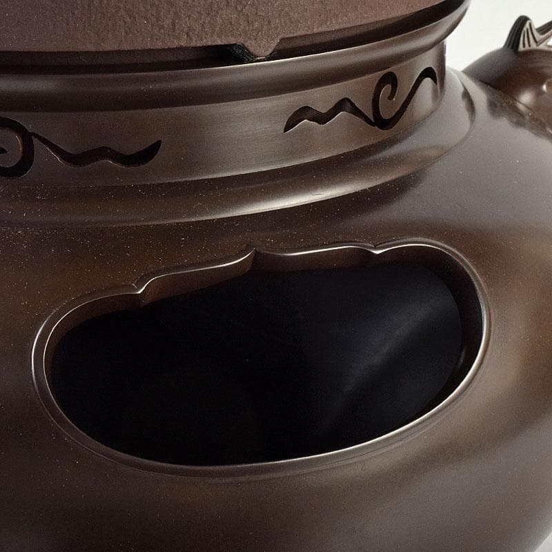 茶道具　釜師　畠春斎作　無文　平丸釜　唐銅鬼面風炉　共布共箱　M　R9292B