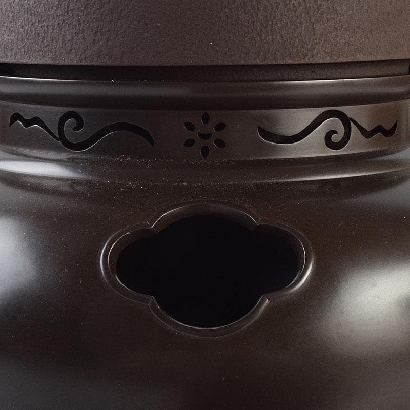 茶道具　釜師　畠春斎作　無文　平丸釜　唐銅鬼面風炉　共布共箱　M　R9292B