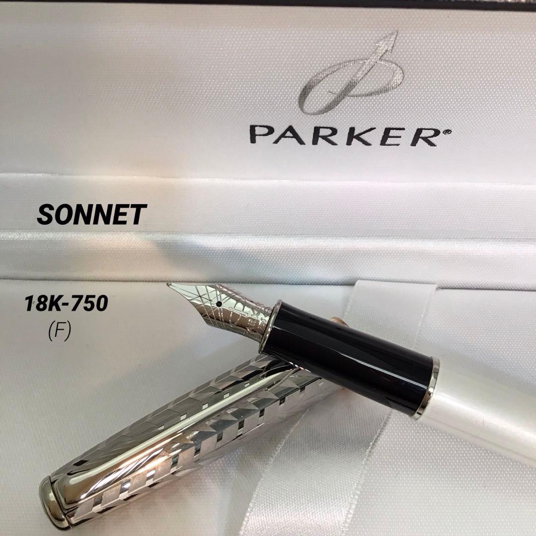 【美品】パーカーParker 万年筆 ソネットメタル＆パールCT 18K (F)