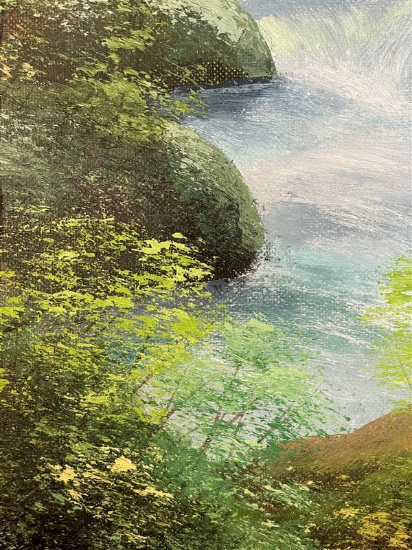 「真作」川田順『渓流(奥入瀬)』風景画　油彩画　額装　サイン有り　F10号