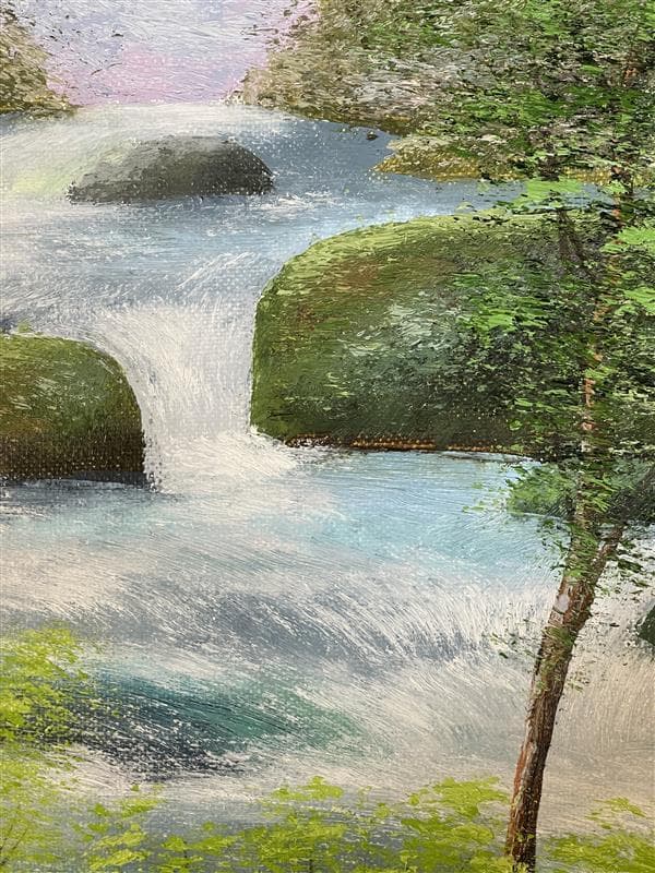 「真作」川田順『渓流(奥入瀬)』風景画　油彩画　額装　サイン有り　F10号