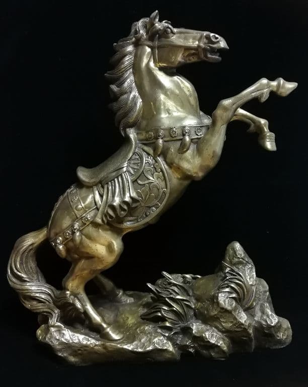 黄銅戦馬置物