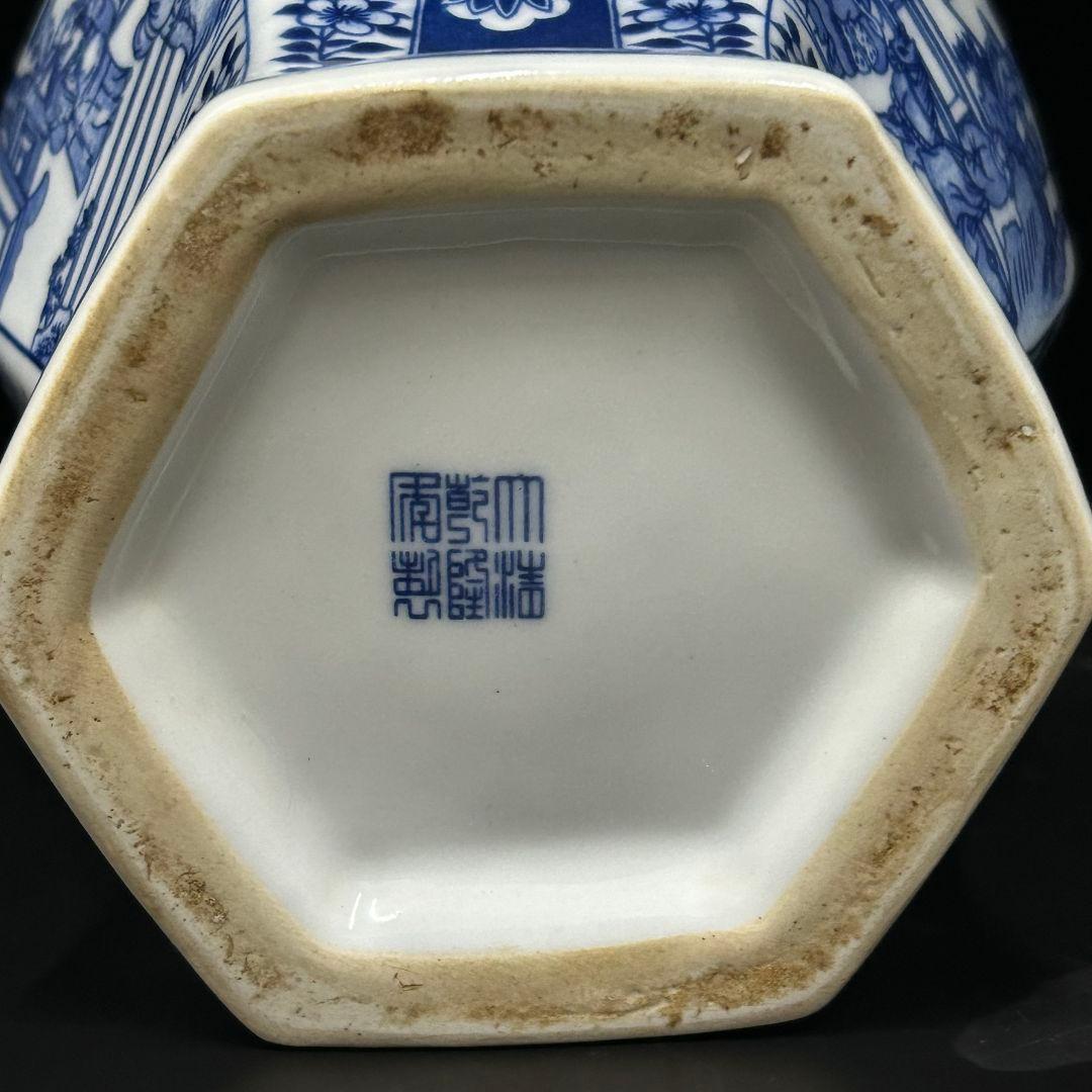 清乾隆青花花鸟六方将军罐 景徳鎮 陶磁器 装飾品 現代工芸品 美術品 置物