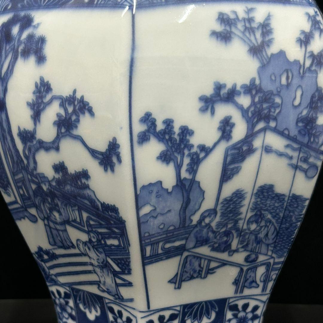 清乾隆青花花鸟六方将军罐 景徳鎮 陶磁器 装飾品 現代工芸品 美術品 置物