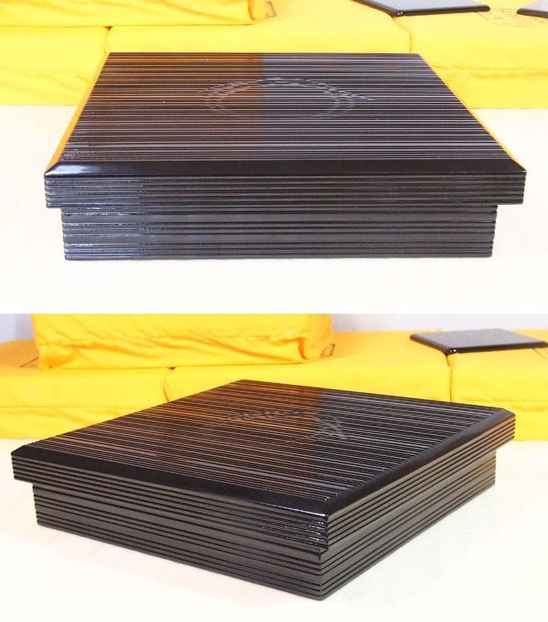 【未使用】輪島塗 大雅堂謹製 松花堂弁当 5客 黒塗千筋/結熨斗文様 漆器/食器