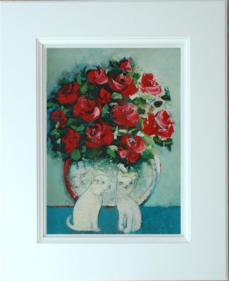 油絵 菅家令子 絵 絵画インテリア 額付(黒) uF6-070619 子猫と子犬