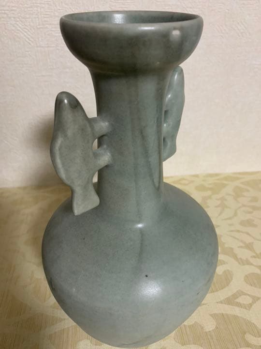 中国古美術/南宋青釉雙魚龍耳花瓶/倉庫整理品