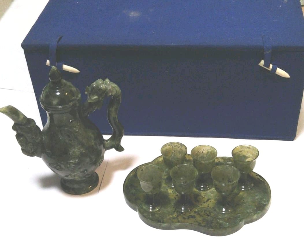 中国 翡翠水差し、高坏、お盆セット
