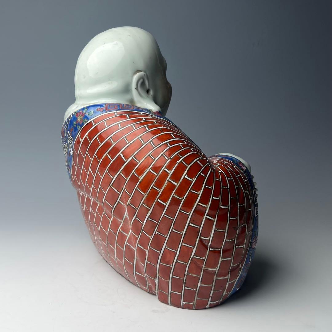 優美 粉彩布袋 江西景徳 朱茂記造 底款 色絵 布袋像 座布団付 仏教中国美術