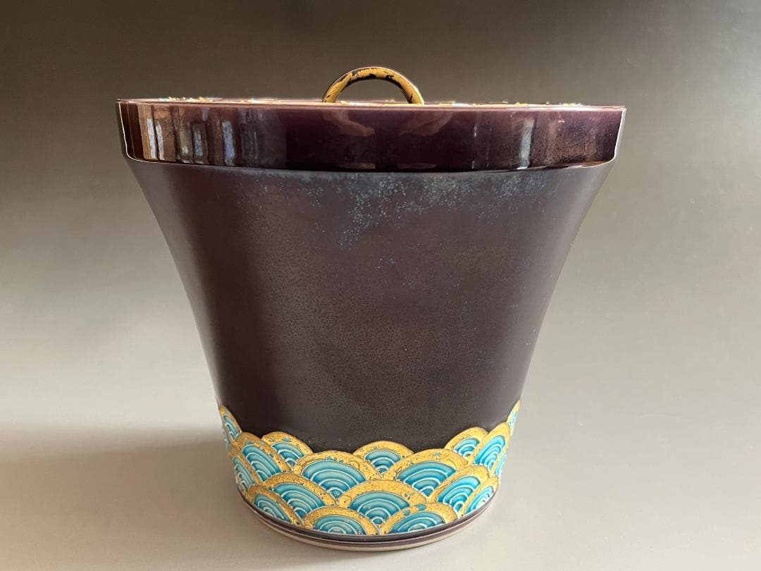 勝美永泉造　紫交趾　青海波　水指　茶道具