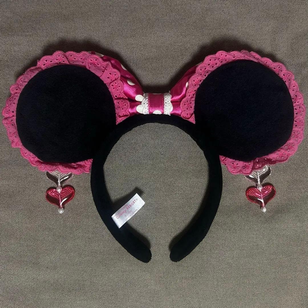 ディズニー　ミニー 　ハート　イヤリング付きカチューシャ　ピンク　リボン　水玉