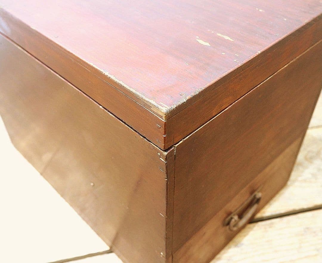 1358 蓋付のレトロな木箱　収納棚　引き出し　ケース　古家具　アンティーク