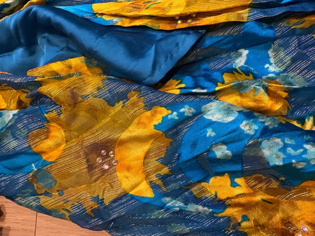 ベリーダンス衣装　マンドゥーハ サラマ　ブルー地イエロー花柄