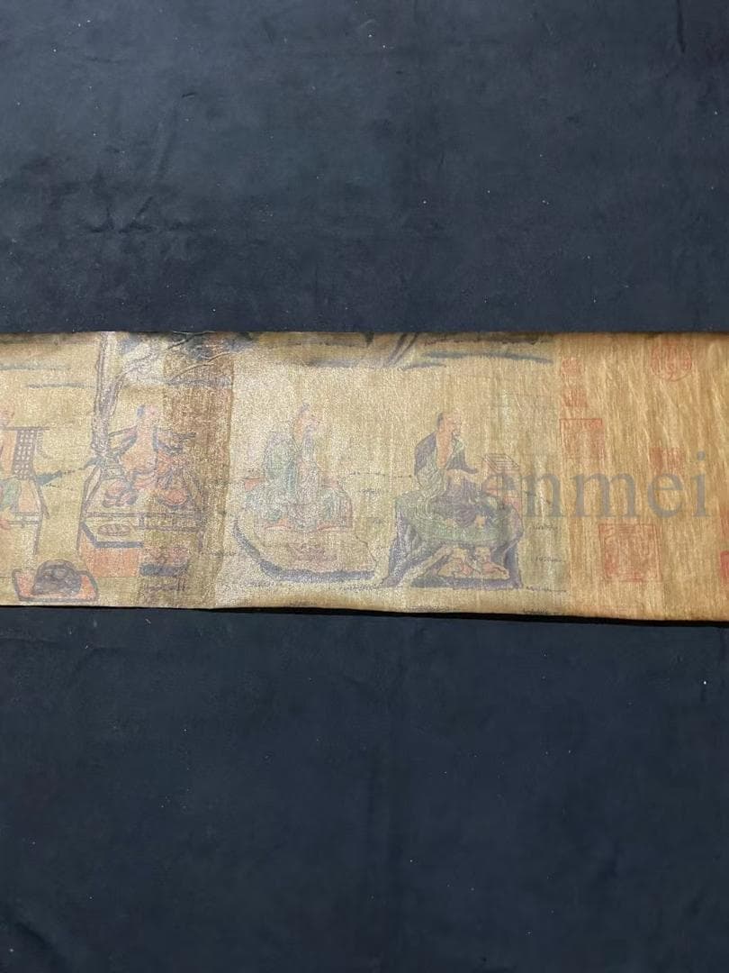 中国古美術 布包手巻画 明代丁雲鵬 絹本 人物画 肉筆 細密描写 掛軸 書画