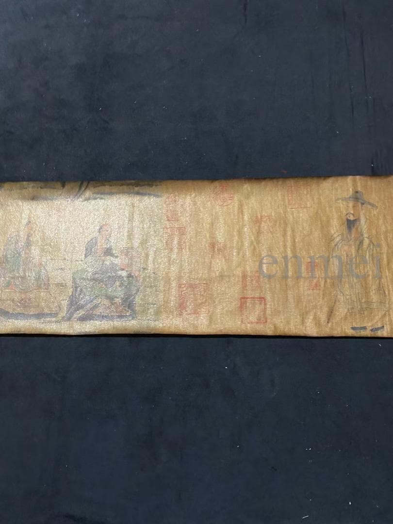 中国古美術 布包手巻画 明代丁雲鵬 絹本 人物画 肉筆 細密描写 掛軸 書画