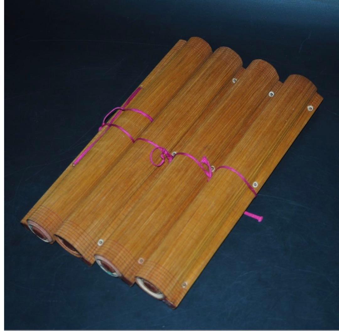 送料無料　重慶画家楊済川『松鶴長年』竹簾画４幅　王夢白・斎白石に師事　竹簾画名人