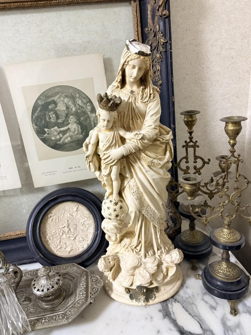 フランスアンティーク　聖母子像　マリア像　サルバトーレ・マルキ　サインあり