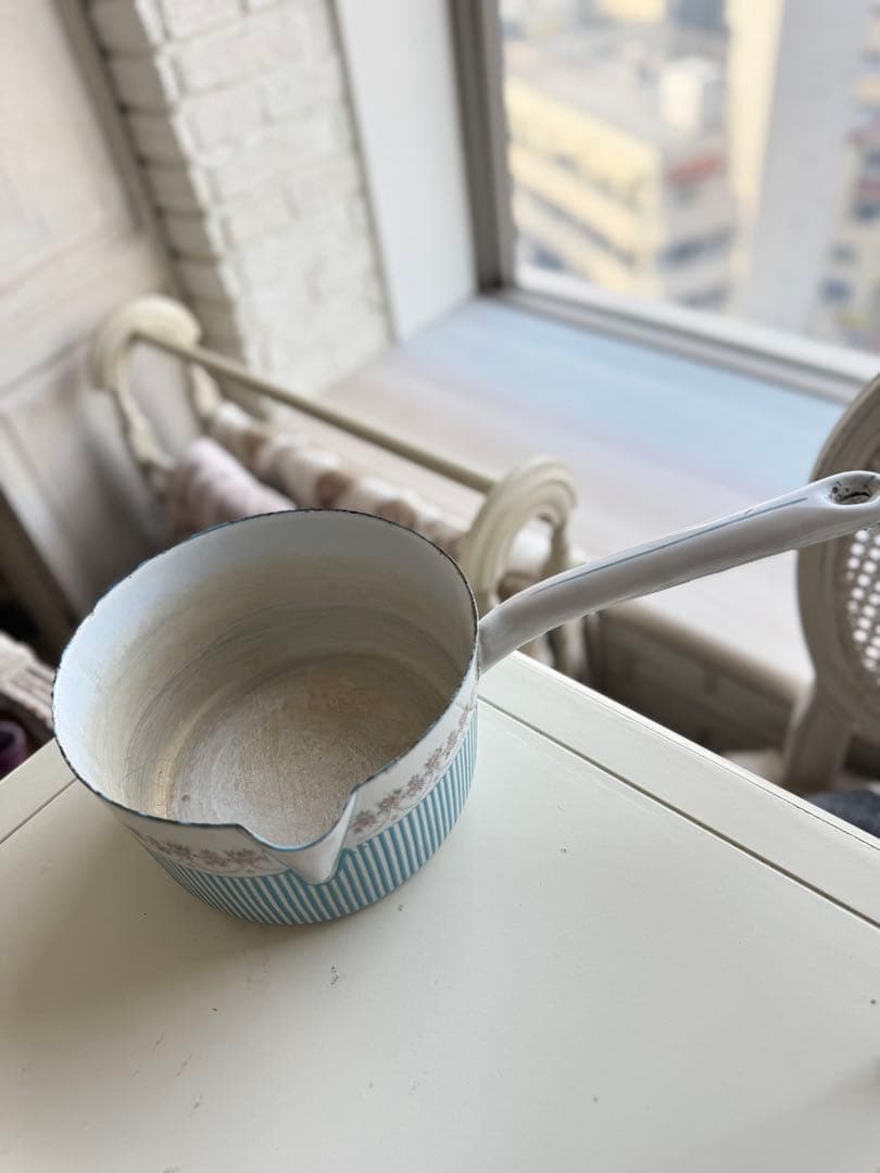 フランスアンティークBB社ローズガーランドホーロー片手鍋