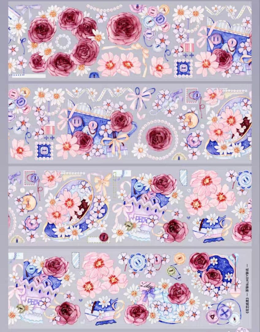 巻売 484★ 海外 マスキングテープ マステ PET 装飾 花 薔薇 虹光