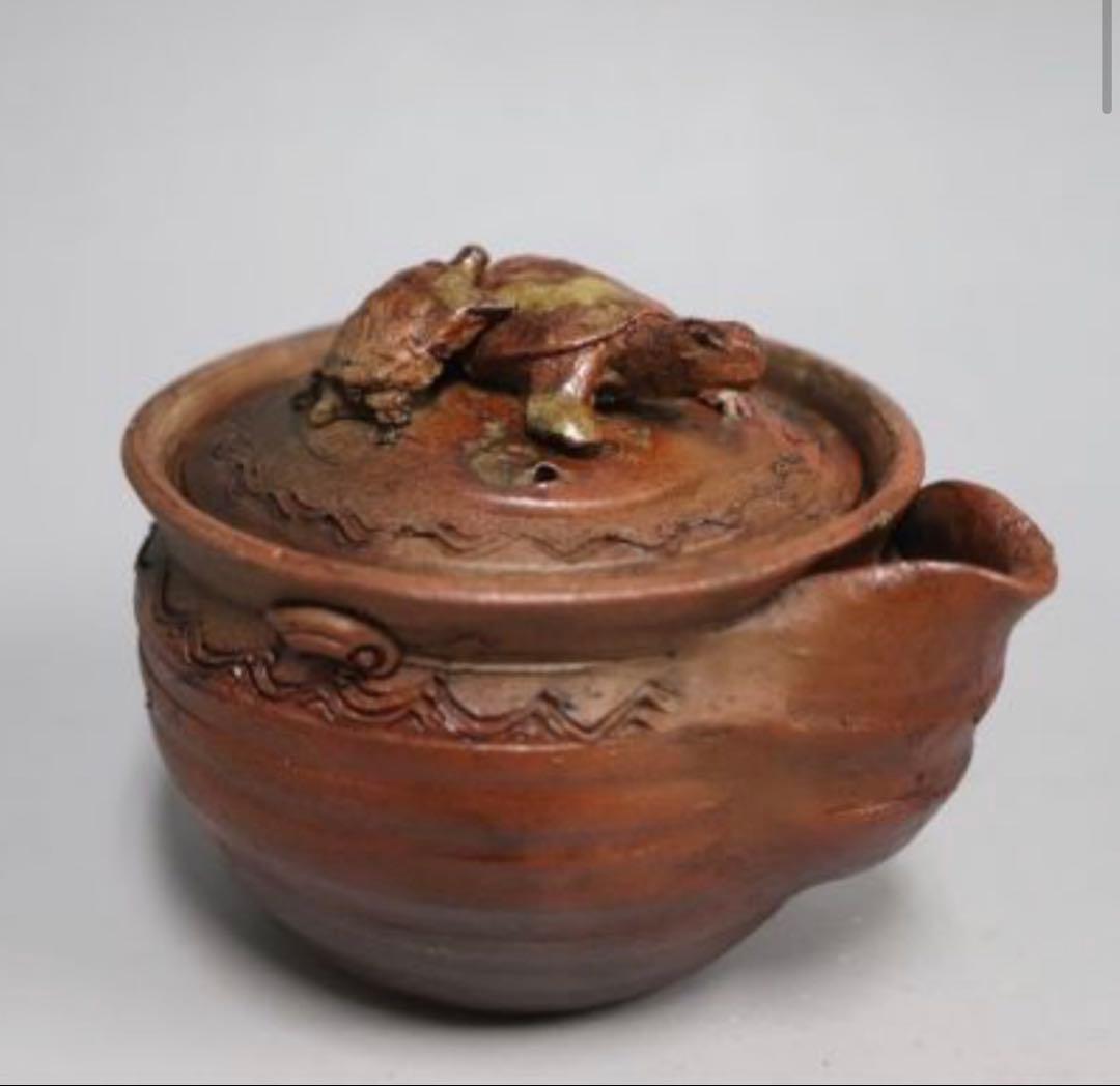 カセ赤秞備前焼名工岡安宮山人作備前陶器亀摘手造宝瓶長寿母子亀