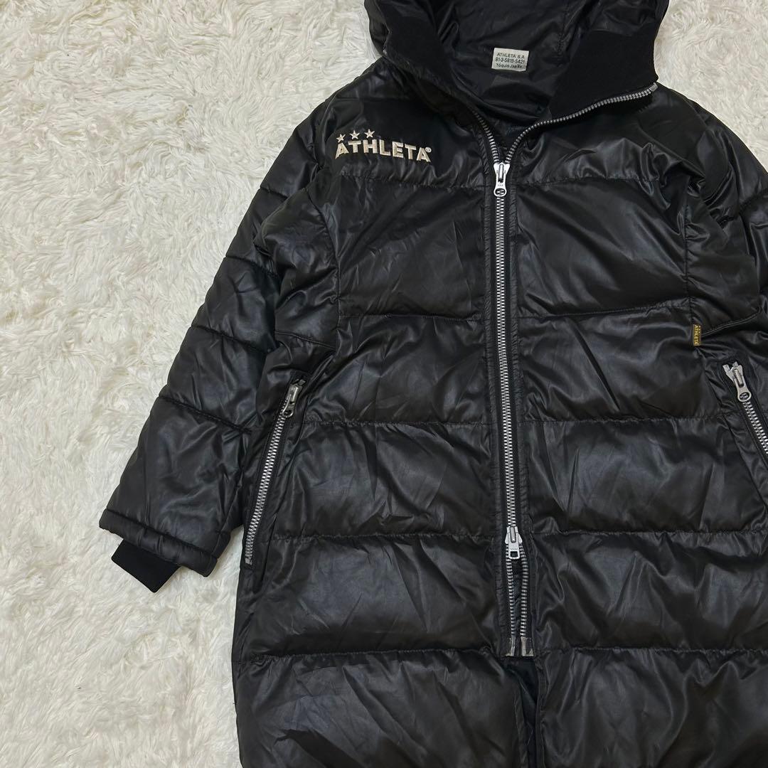 良品★アスレタ〔130〕キッズ ベンチコート フード付 ダブルジップ 黒