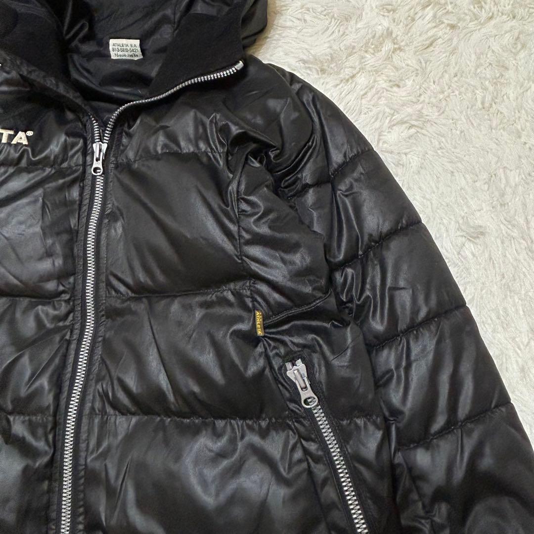 良品★アスレタ〔130〕キッズ ベンチコート フード付 ダブルジップ 黒