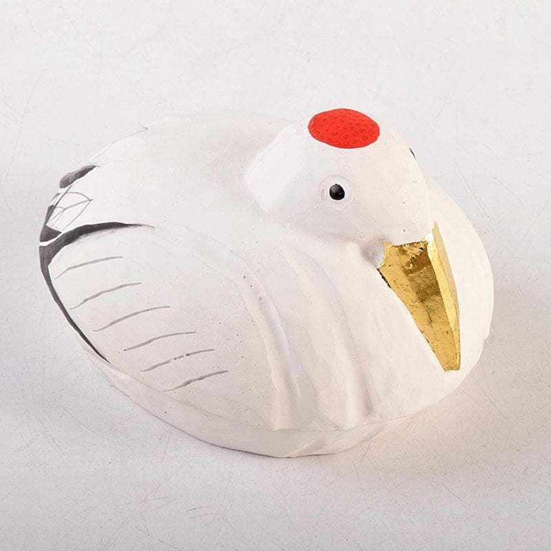 茶道具　豊泉作　奈良一刀彫　木彫彩色　鶴香合　共箱　V　8310