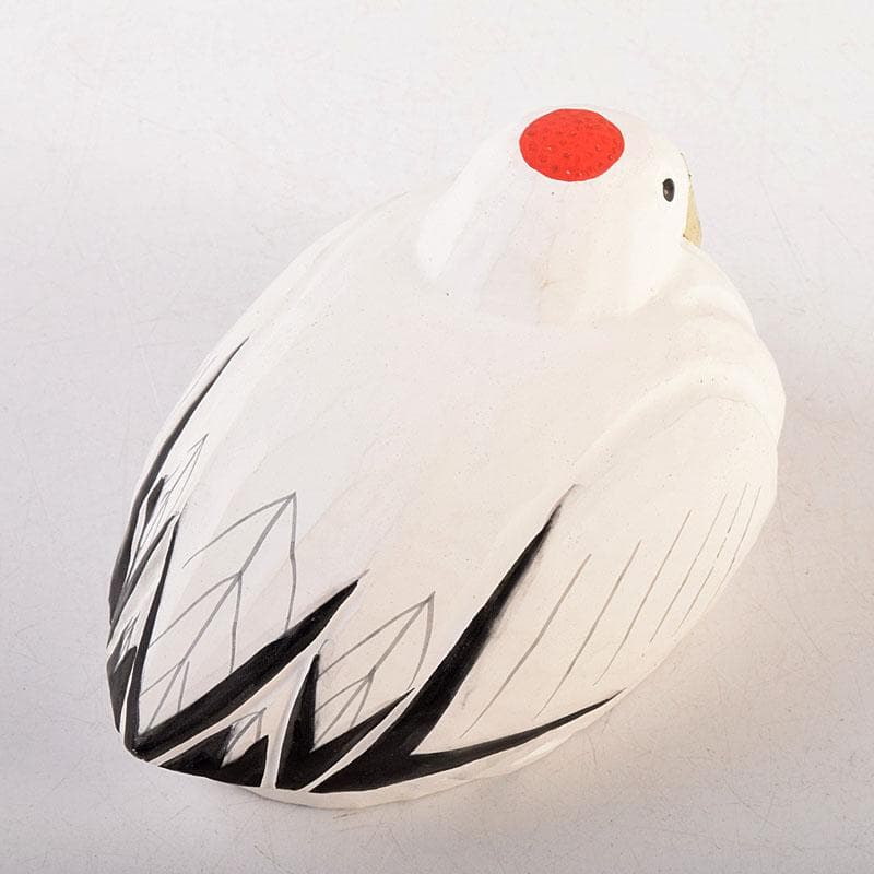 茶道具　豊泉作　奈良一刀彫　木彫彩色　鶴香合　共箱　V　8310