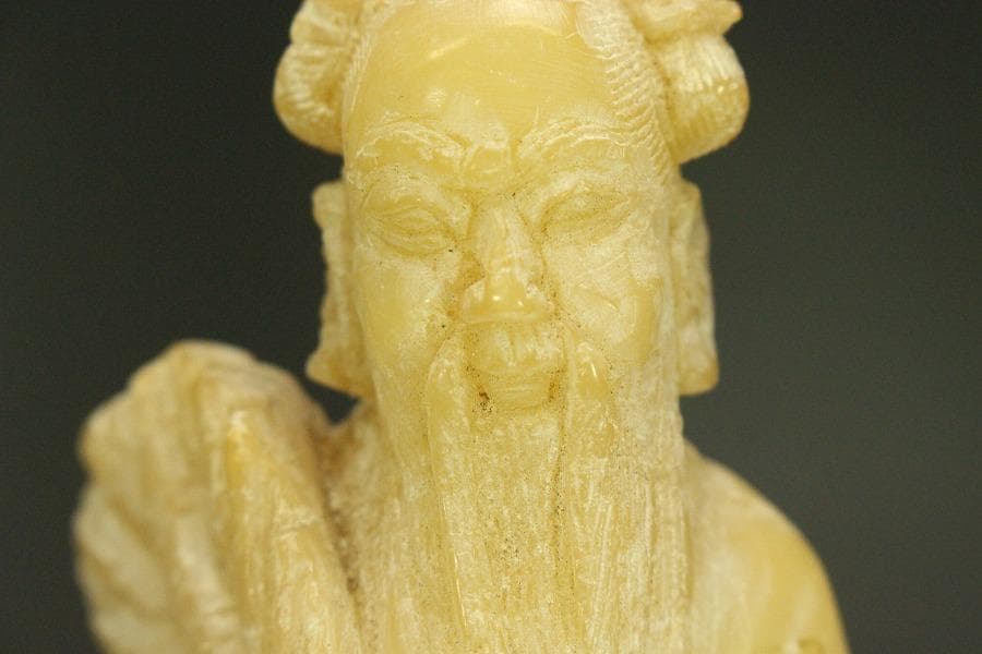 中国美術 蝋石 寿老人 置物(ZE468)