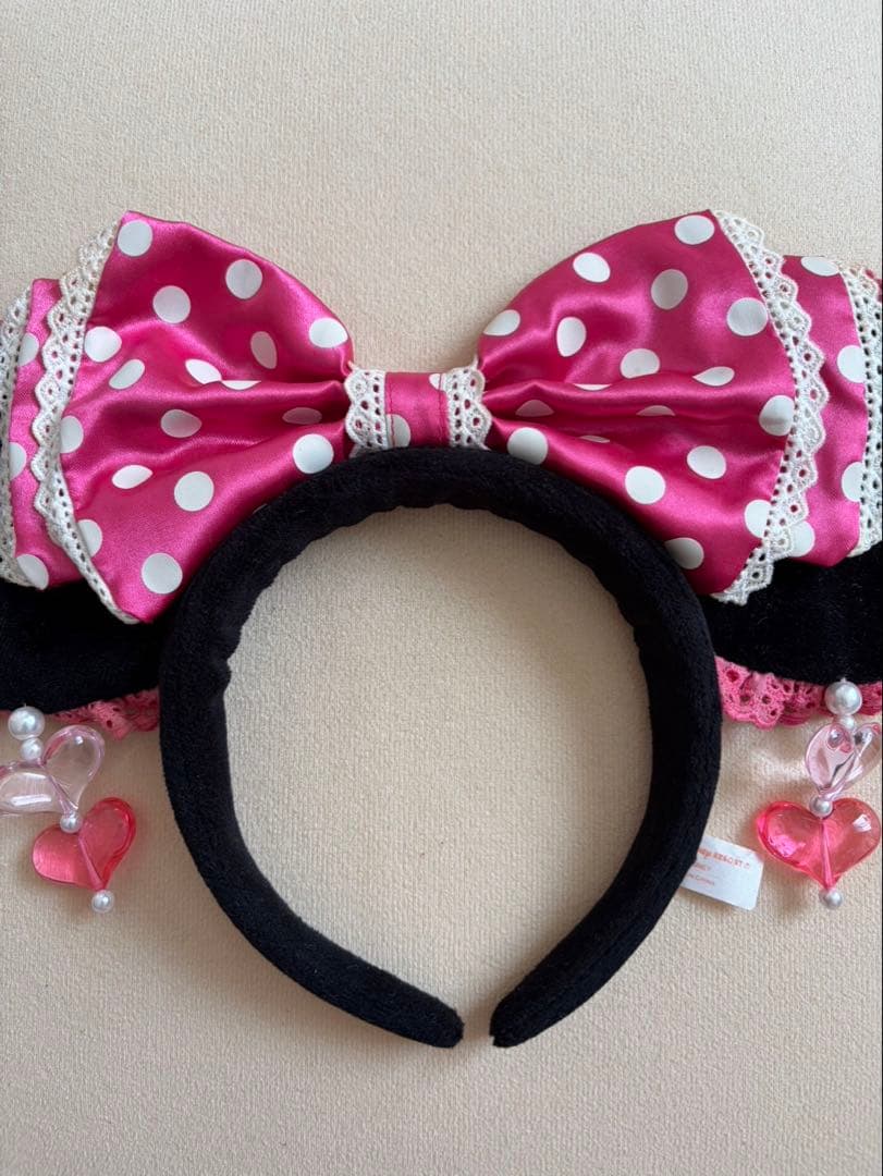 ディズニーミニーカチューシャ ピンクレースハートチャーム 旧デザイン