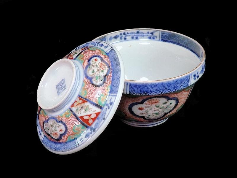 大聖寺伊万里　牡丹に毘沙門亀甲の図　大振蓋茶碗　大振蓋向付 C679AS-CBt