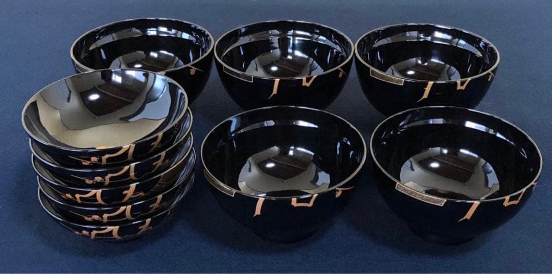 《R》輪島塗 黒塗 蒔絵付 吸物椀5客 木製漆器 木箱　260107か5