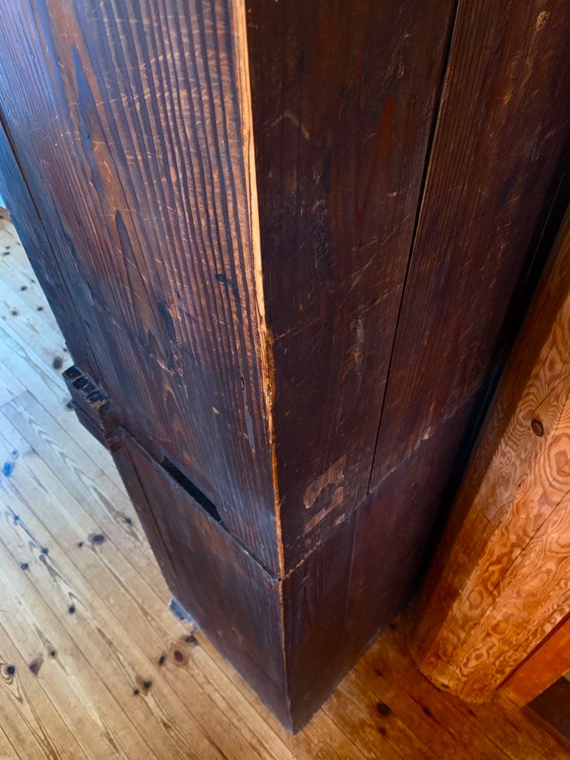 ガラス戸棚 昭和初期 木製キャビネット 水屋箪笥　ゆらゆらガラス アンティーク棚