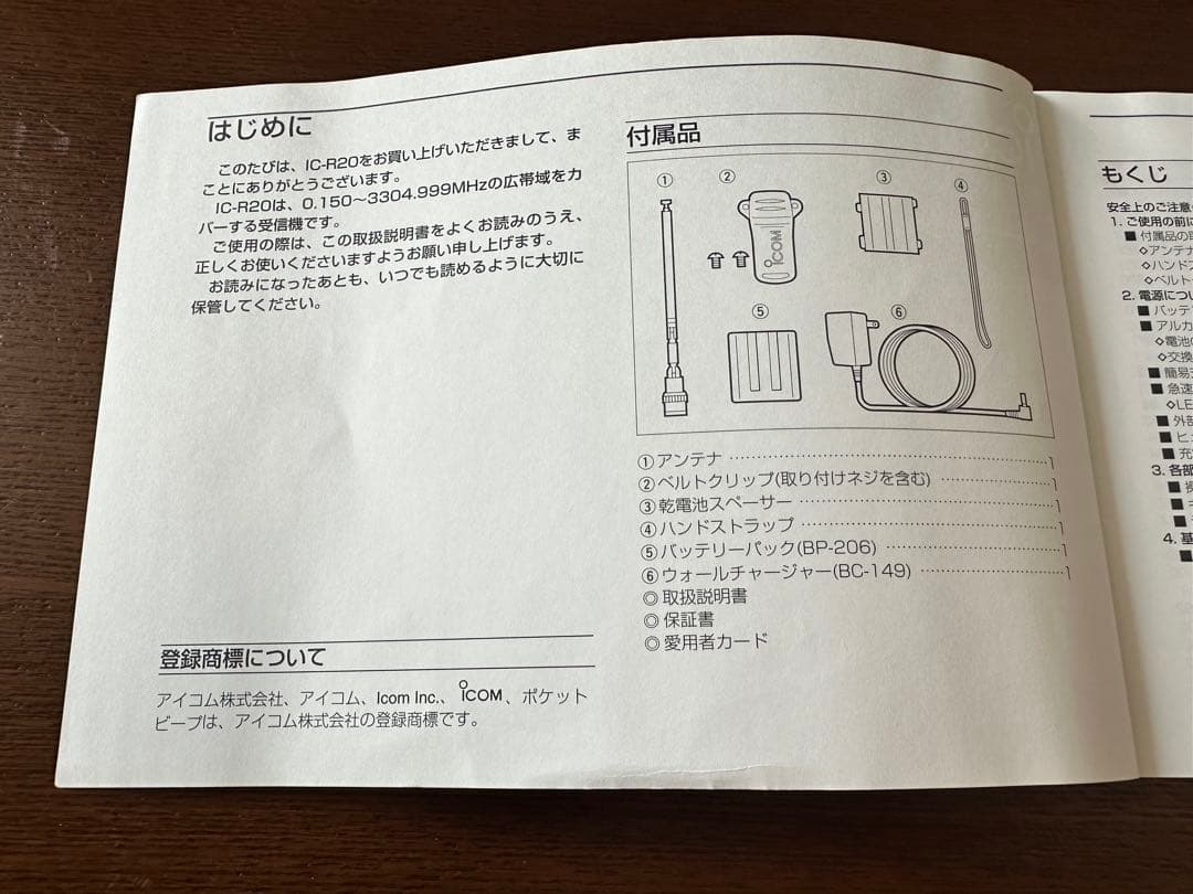 未使用 ICOM IC-R20 通信受信機 付属品付き