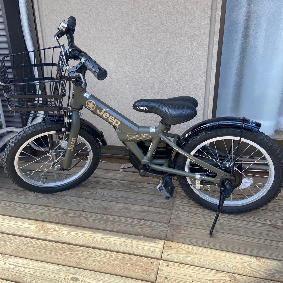 Jeep キッズバイク 16インチ オリーブグリーン 前カゴ付き