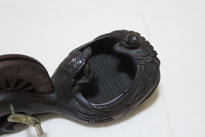 墨壺 鶴と亀 木製