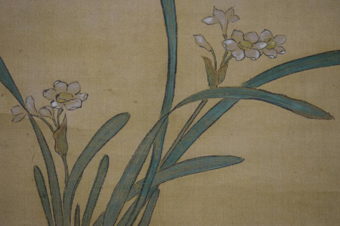 真作/土佐光起/水仙図/布袋屋掛軸HJ-288