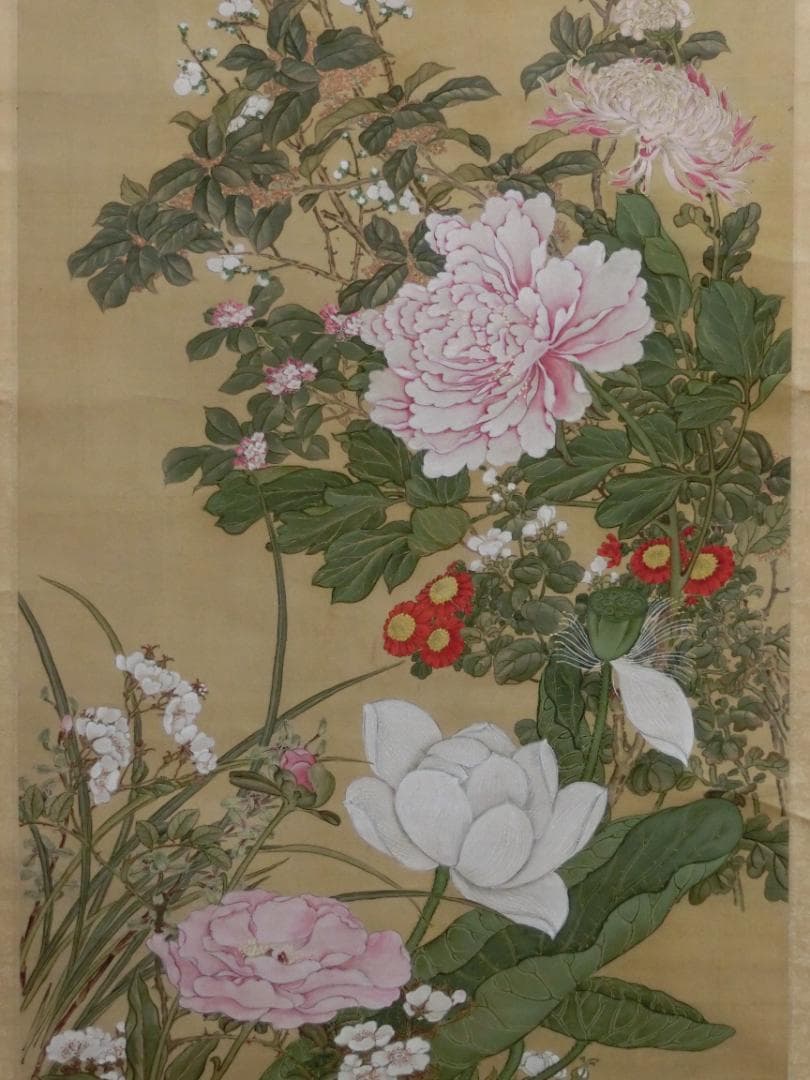 賀来飛霞 彩色花弁圜 希少 墨彩画 日本画 牧野富太郎 小石川植物園 大分県
