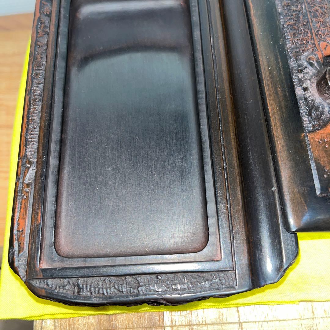 ⭕️赤間硯　共蓋付梅花彫刻硯　阿野硯製作所　龍泉作　美品　墨持ち良い