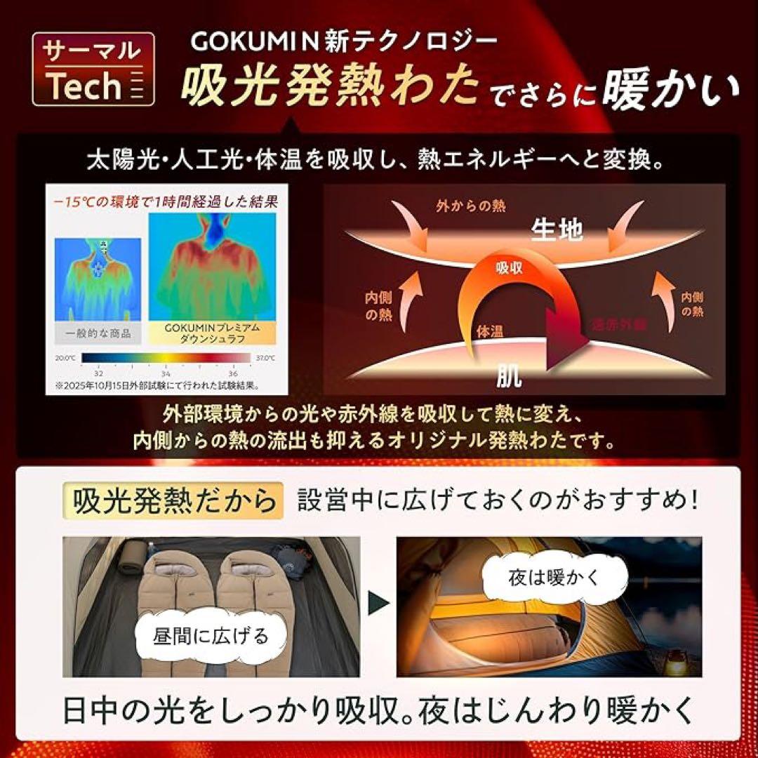 GOKUMIN 寝袋 シュラフ 冬用 マミー型 使用下限温度-15℃まで ダウン