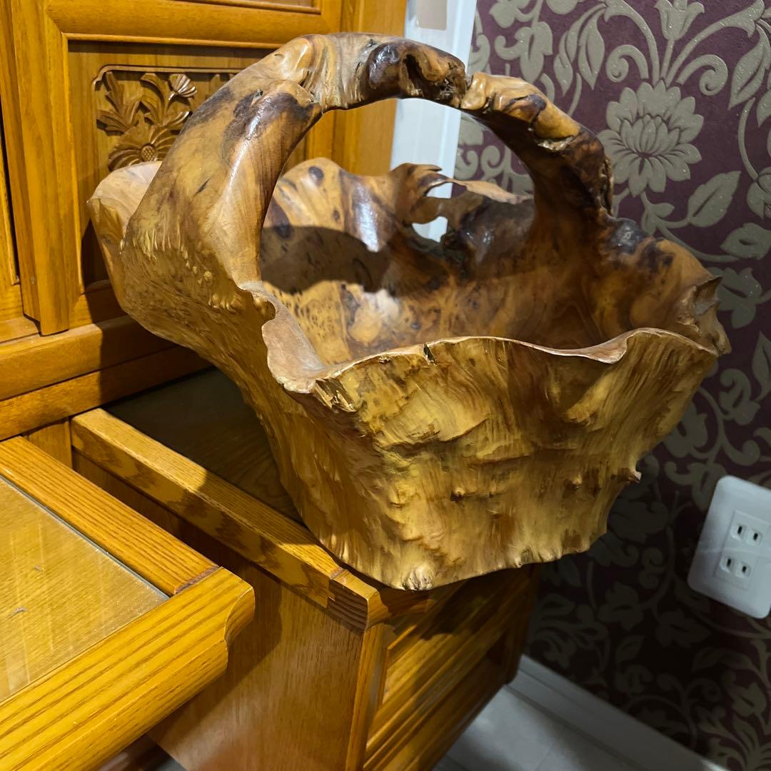 屋久杉根っこ手作り木製バスケット 中型