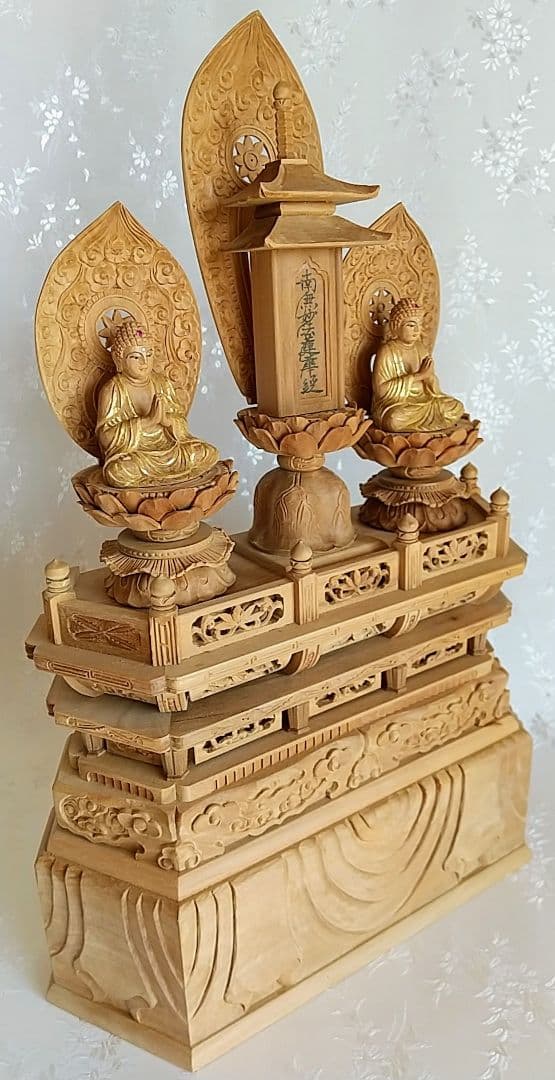三宝尊 [中#83] 題目宝塔 釈迦如来坐像 多宝如来坐像 ◆白檀 木彫 仏像