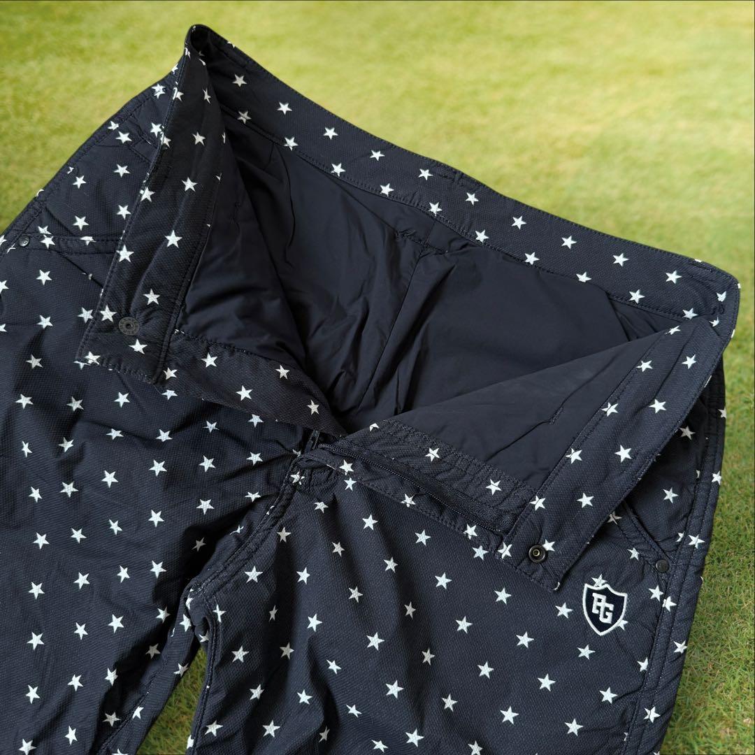 防寒　蓄熱　中綿　パーリーゲイツ　パンツ　黒　S〜M相当　総柄　星　ブラック　3